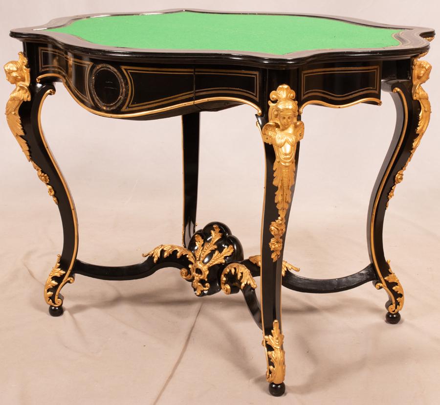 FRENCH BOULLE EBONY GAME -  CONSOLE TABLE (1 of 10)