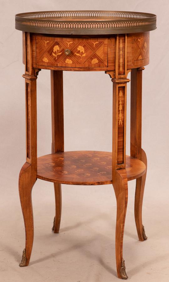 FRENCH LOUIS XVI STYLE FRUITWOOD MARQUETRY TABLE (1 of 3)