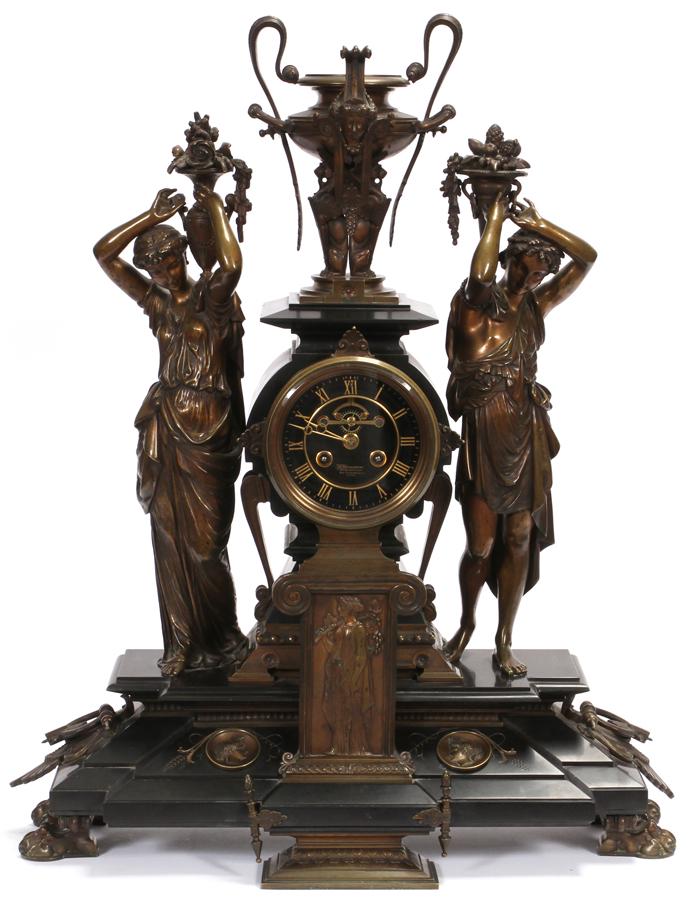HOUDEBINE MARBLE & BRONZE MANTEL CLOCK, 19TH C. (1 of 7)