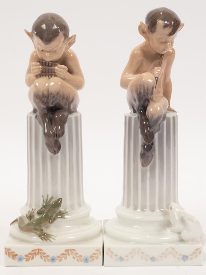 ROYAL COPENHAGEN PORCELAIN FAUNS 2 PCS, H 8.5" (1 of 8)