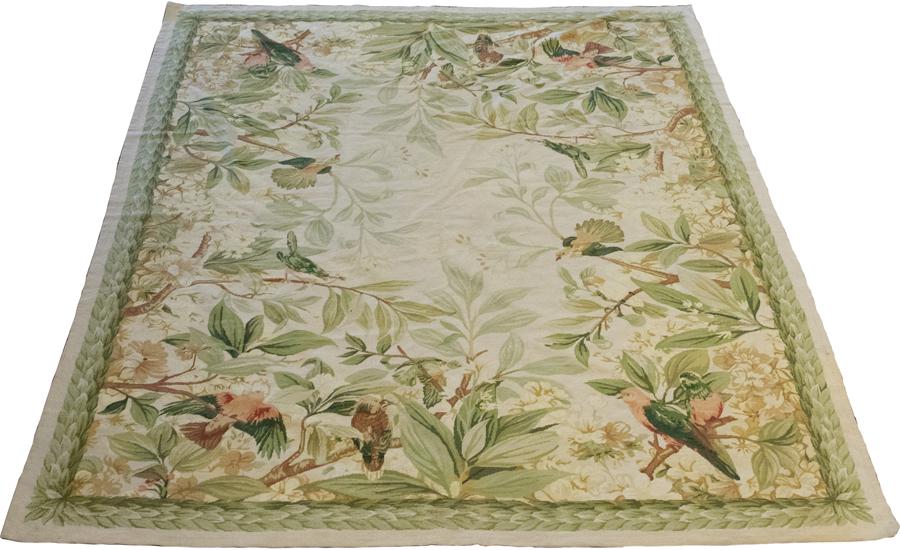 FLATWOVEN TAPESTRY RUG, PLANT AND BIRD MOTIF (1 of 2)