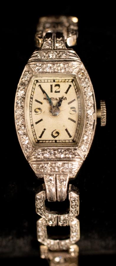 14KT WHITE GOLD, DIAMOND HAMILTON WRISTWATCH (1 of 4)