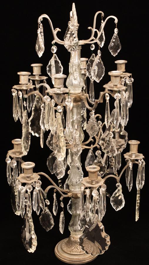 IRON & CRYSTAL PRISM CANDELABRA, H 31" (1 of 4)
