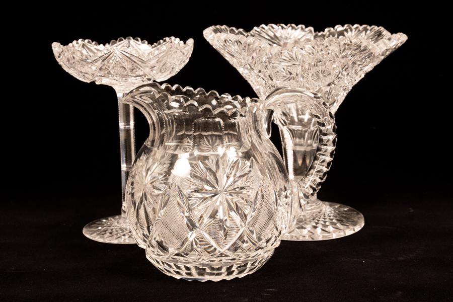 CUT CRYSTAL VASE, COMPOTE & LIBBEY PITCHER (1 of 5)