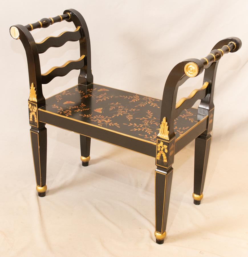 CHINOISERIE STYLE LACQUERED WOOD BENCH, 20TH C (1 of 3)