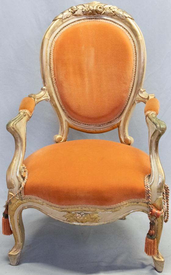 VICTORIAN GILT BALLOON BACK ARMCHAIR (1 of 1)