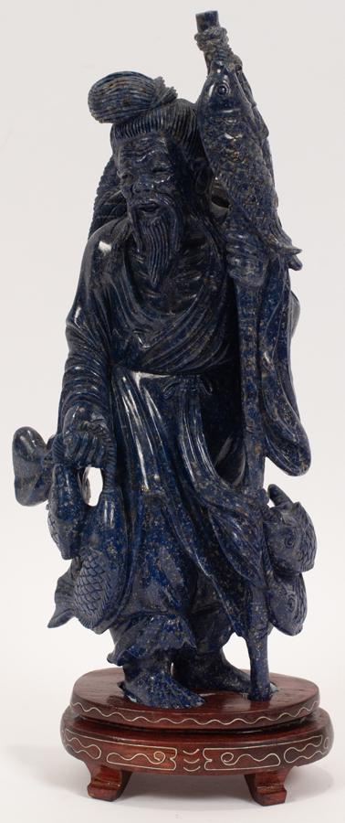 ORIENTAL CARVED LAPIS LAZULI FIGURINE, H 10", W 4" (1 of 5)