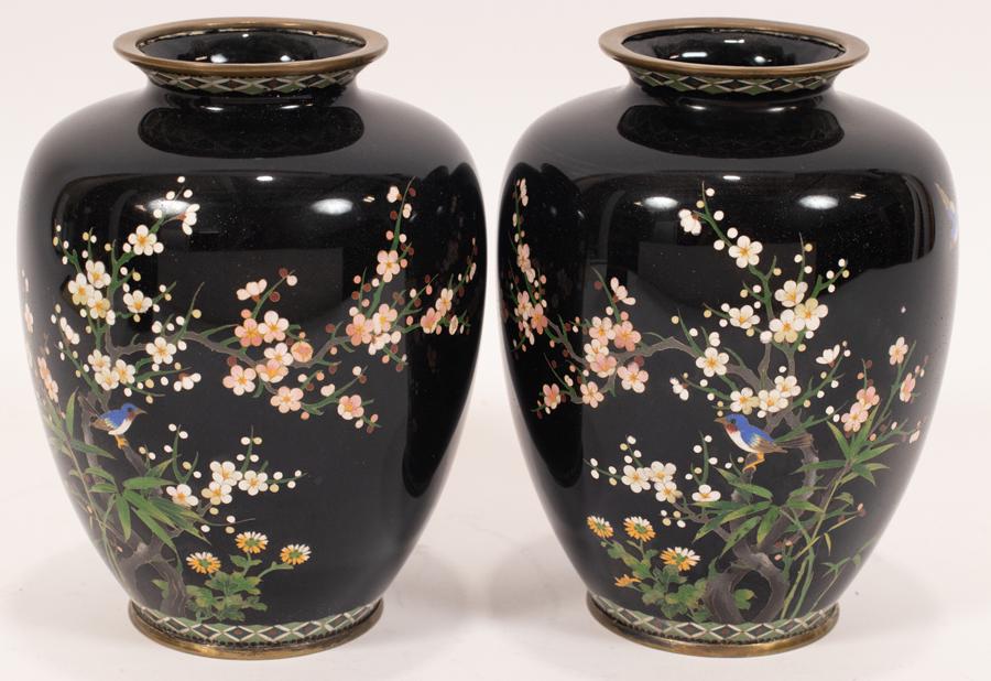JAPANESE MICRO CLOISONNE VASES PAIR 19TH.C. (1 of 3)