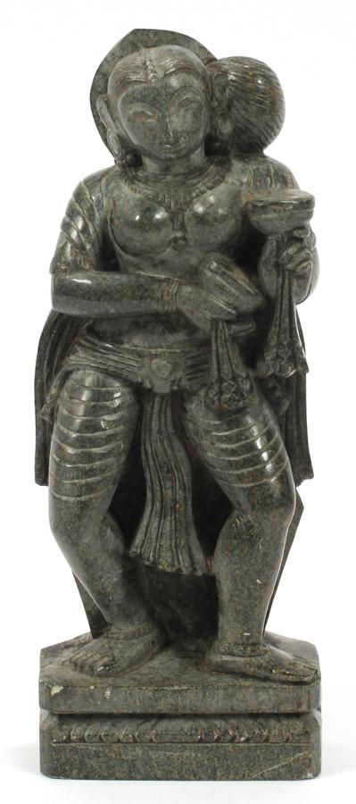 INDIAN CARVED JADE SCULPTURE, H 8", W 3" (1 of 2)