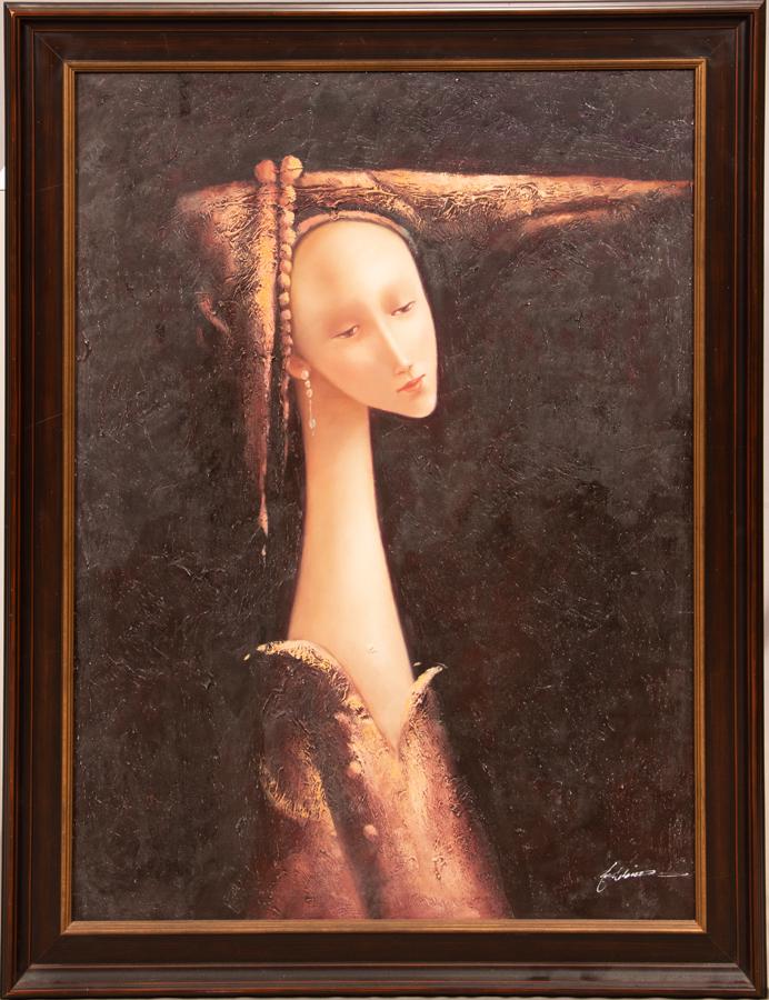 SIGNED ACRYLIC ON CANVAS, PORTRAIT OF GIRL (1 of 5)