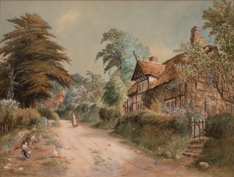 C L LAWTON, WATERCOLOR,  1892, COTSWOLD COTTAGE (1 of 4)