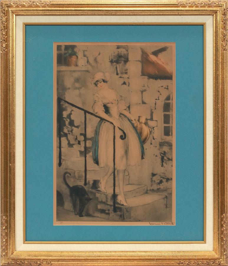 LOUIS ICART COLOR ETCHING H 19" W 12" "MILKMAID" (1 of 7)