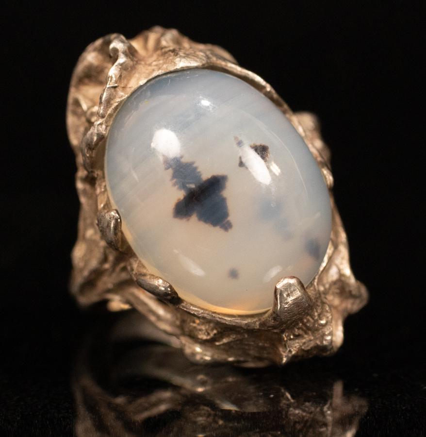 AGATE & STERLING RING, SIZE: 4.5, T.W. 6.5 GR (1 of 3)