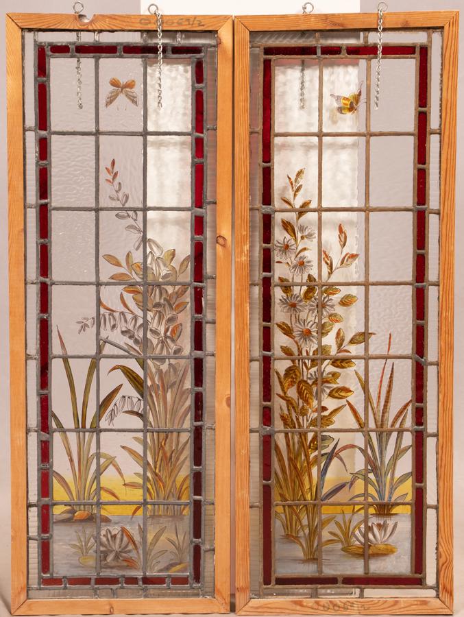 STAINED GLASS WINDOW PANES, PAIR, H 33.5", W 12" (1 of 5)
