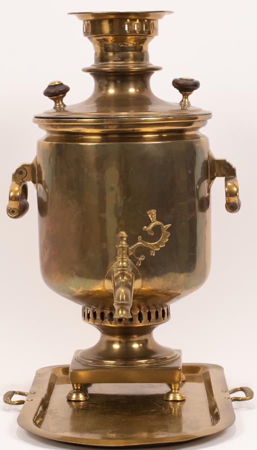 RUSSIAN BRASS SAMOVAR & TRAY, 2 PCS, H 19" W 12" (1 of 7)