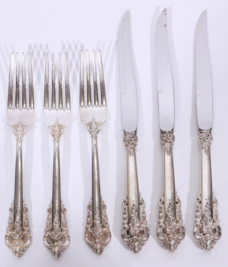 WALLACE 'GRAND BAROQUE' STERLING KNIVES & FORKS (1 of 5)