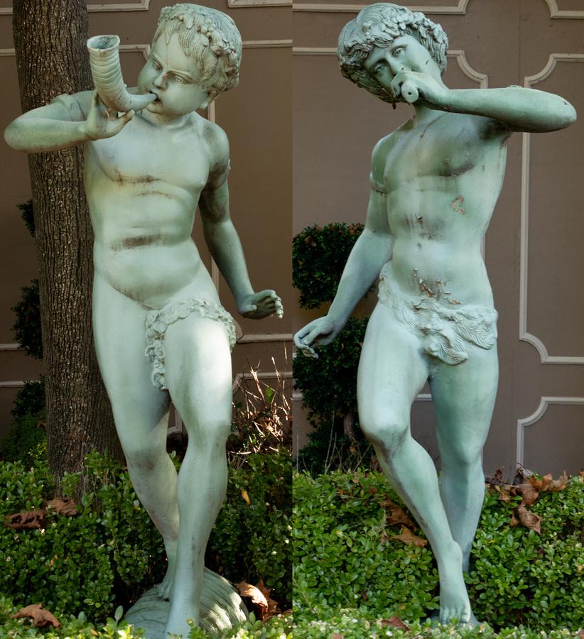 BRONZE PATINATED GARDEN SCULPTURES, PAIR (1 of 5)