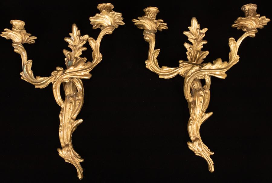 FRENCH STYLE GILT BRONZE SCONCES, PAIR (1 of 4)