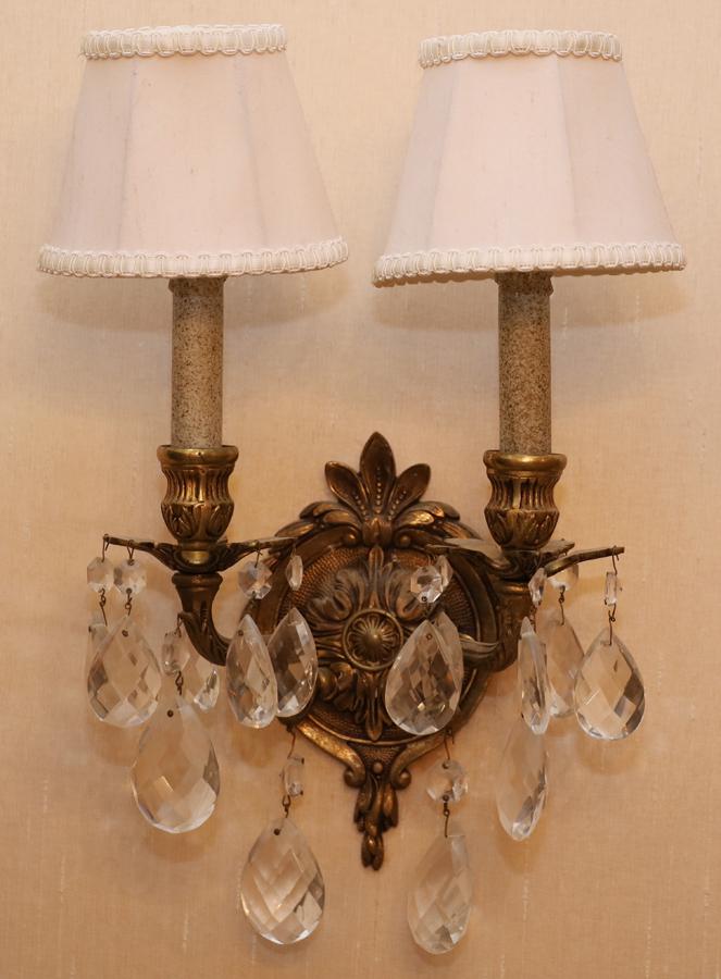 SET OF 4 BRONZE & CRYSTAL SCONCES, H 16", W 10" (1 of 5)