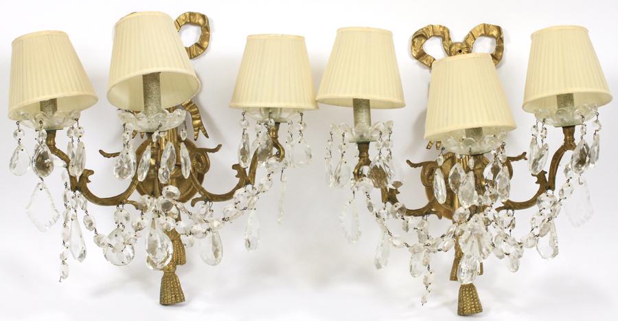 FRENCH STYLE BRONZE & CRYSTAL ELECTRIFIED SCONCES (1 of 1)