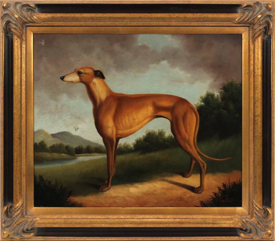 OIL ON CANVAS, H 20", W 24", WHIPPET IN LANDSCAPE (1 of 5)