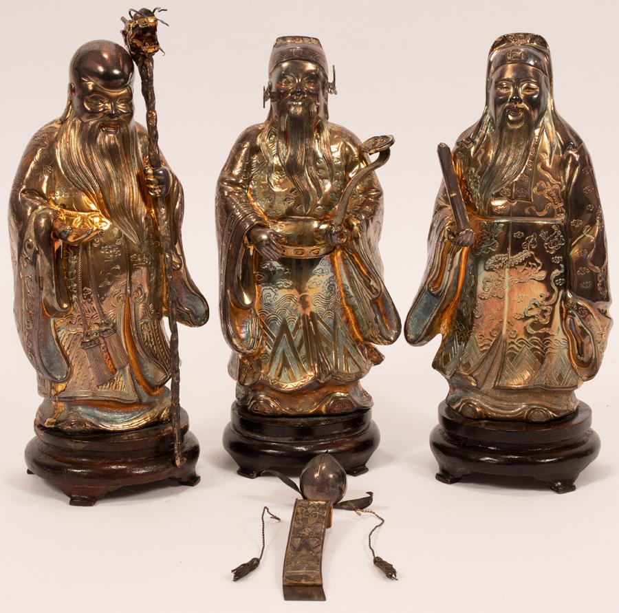 CHINESE SILVER PLATED FIGURES, 3 PCS (1 of 12)