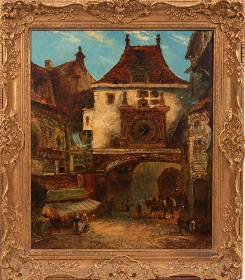 A. MANTAGUE OIL ON CANVAS C. 1900, EUROPEAN VILLA: A. MANTAGUE, OIL ON CANVAS, CIRCA 1900 H 24" W 20" EUROPEAN VILLA Schillay and Rehs Inc., New York label #5310 on verso. Ex. Estate Josephine Storm.