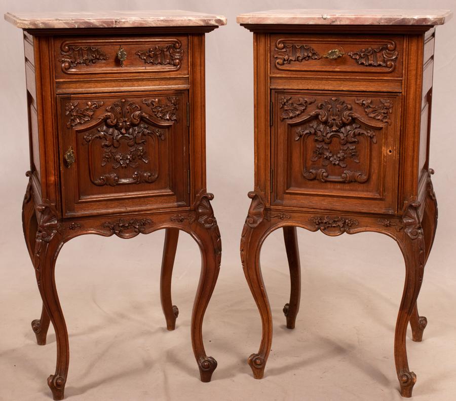 COUNTRY FRENCH MARBLE & WALNUT END TABLES, C. 1900 (1 of 4)