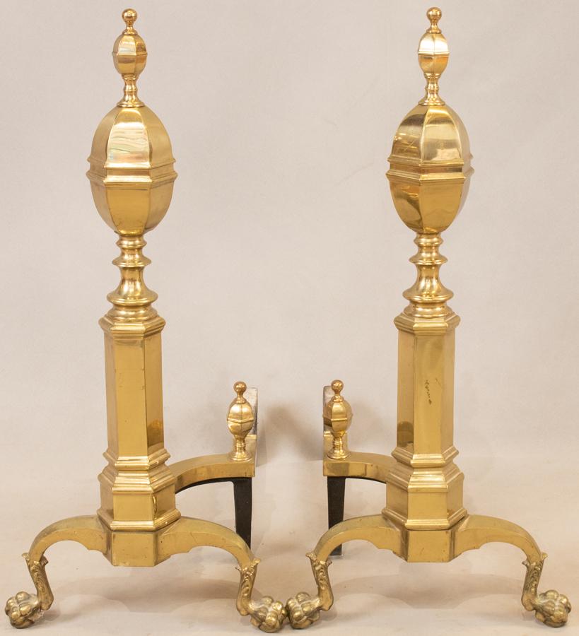 FEDERAL STYLE BRASS ANDIRONS, PAIR, H 30" (1 of 2)