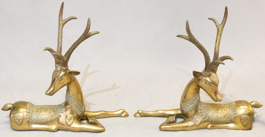 THAI BRASS DECORATIVE DEER, PAIR, H 19", L 20" (1 of 1)