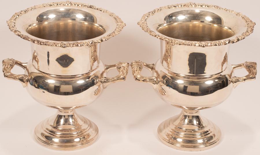SILVER PLATE CHAMPAGNE BUCKETS PAIR H 11" L 11" (1 of 7)