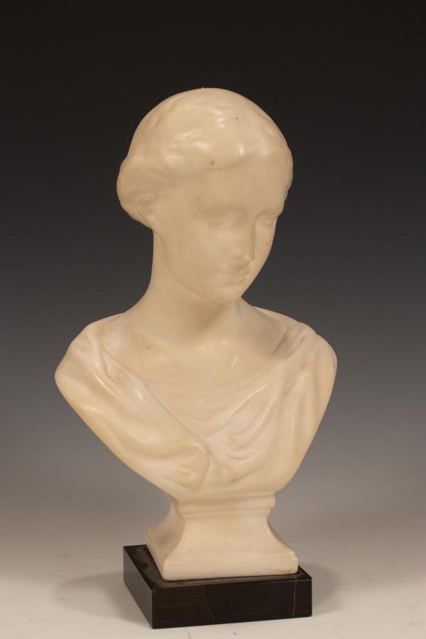 FRENCH ALABASTER BUST, 20TH C, YOUNG WOMAN (1 of 6)