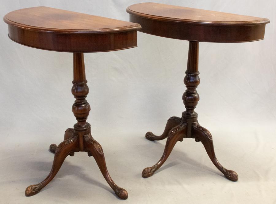 MAHOGANY DEMI LUNE TABLE, H 31.5", W 30" (1 of 3)