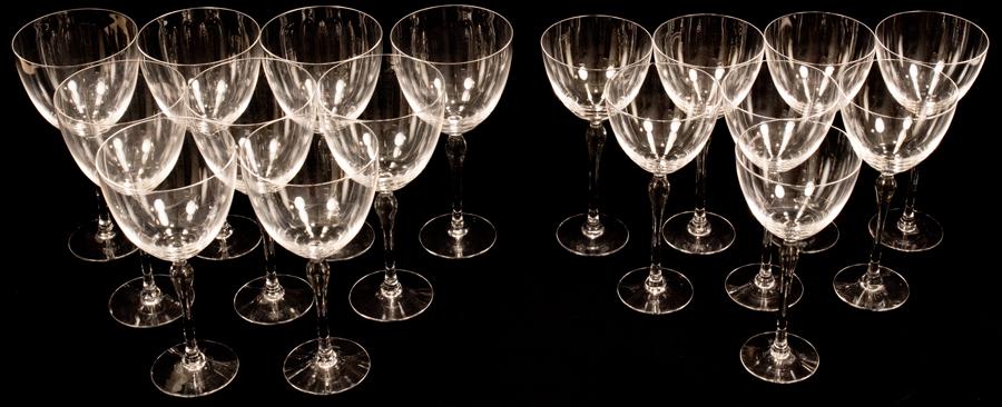 ORREFORS 'ERIKA' CRYSTAL WINE GLASSES, 17 PCS: ORREFORS 'ERIKA' CRYSTAL WINE GLASSES, 17 PCS, H 8"A nineteen-piece collection of Swedish Orrefors 'Erika' crystal stemware. Offers nine claret wine glasses and eight white wine glasses. Each bearing 