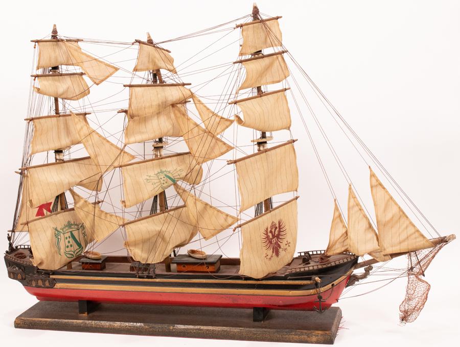3-MASTED SHIP MODEL, H 27.5", L 41.5" (1 of 4)