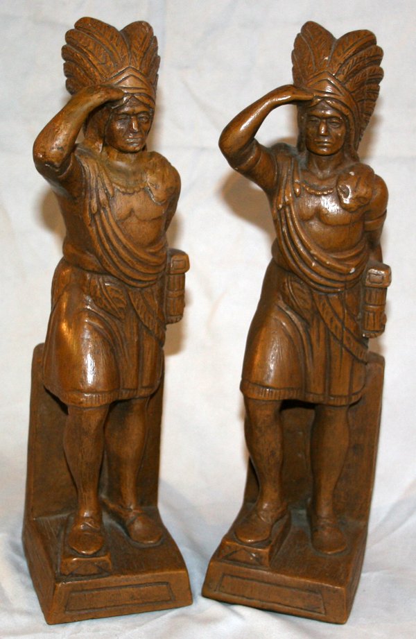 COMPOSITION FIGURAL BOOKENDS, CIGAR STORE INDIA: COMPOSITION FIGURAL BOOKENDS, CIGAR STORE INDIAN, PAIR, H 13 1/2", W 3 1/2", D 4":