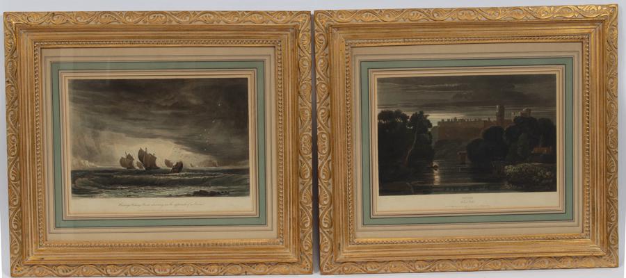 S & J FULLER MEZZOTINTS WARWICK CASTLE, BOATS (1 of 4)