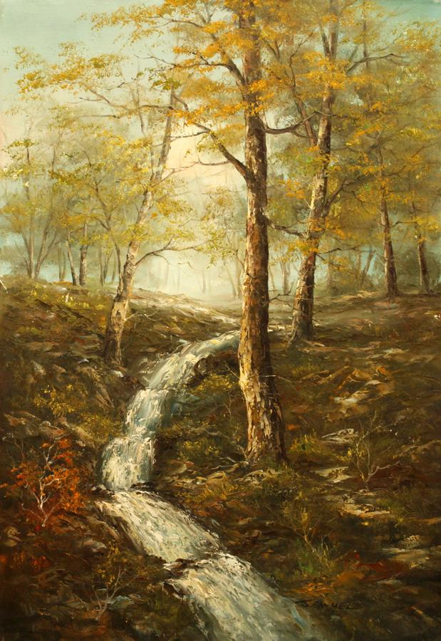 SAMUEL OIL ON CANVAS, STREAM IN FOREST (1 of 3)