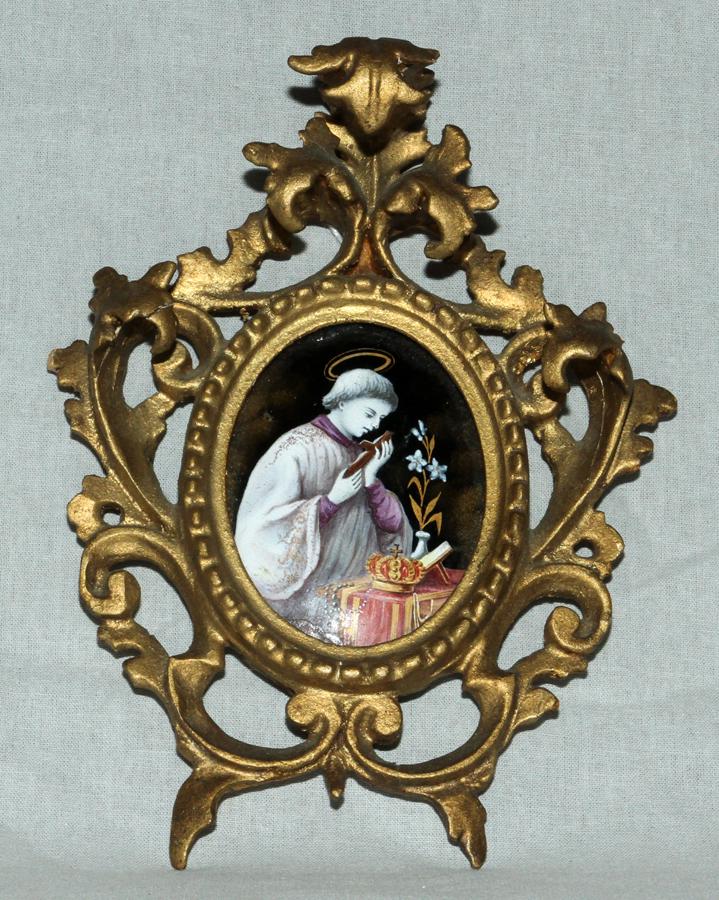 FLORENTINE ENAMEL & GILT WOOD PLAQUE 19TH.C. (1 of 3)