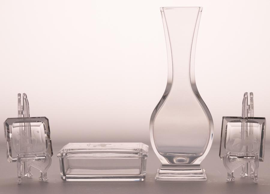 BACCARAT CRYSTAL VASE, CIGARETTE BOX & ASHTRAYS (1 of 6)