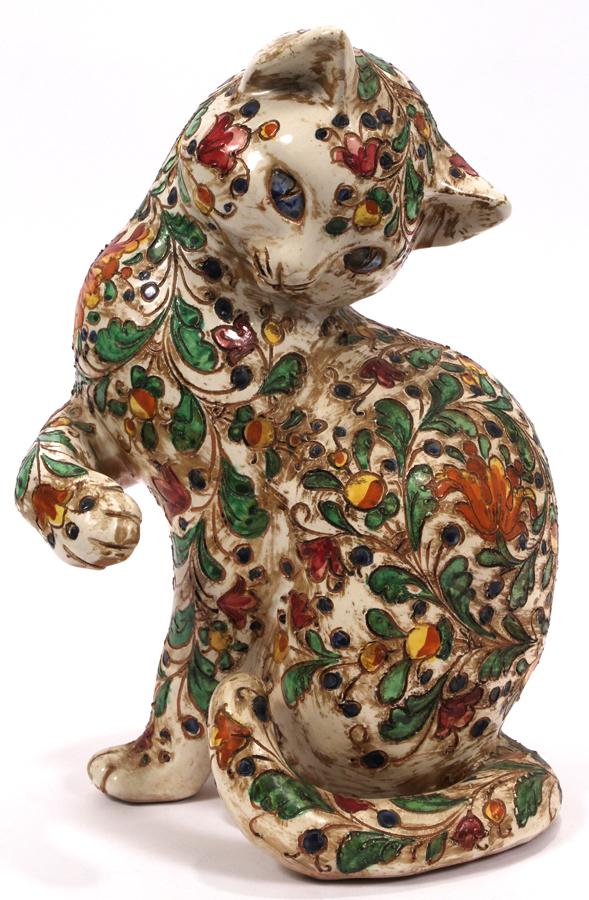 MODERN POTTERY CAT FIGURINE, H 14", L 9" (1 of 4)