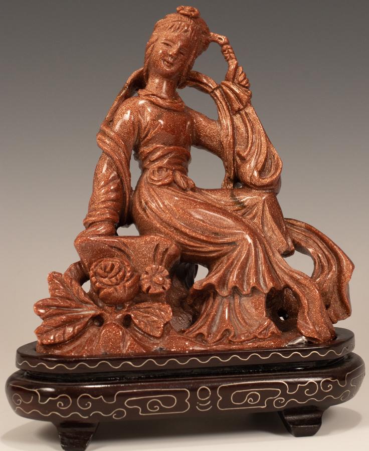 CHINESE GOLDSTONE QUAN YIN, REPAIRED H 5.5" (1 of 5)