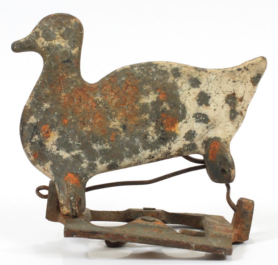 CAST IRON DUCK TARGET, C. 1900, H 6", W 8" (1 of 2)
