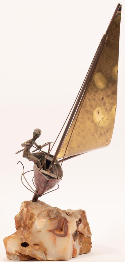 BRASS & STONE SCULPTURE, BOY IN SAILBOAT (1 of 5)