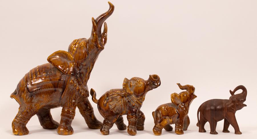 ITALIAN CERAMIC & WOOD ELEPHANTS, 4 PCS, H 6"-14" (1 of 6)