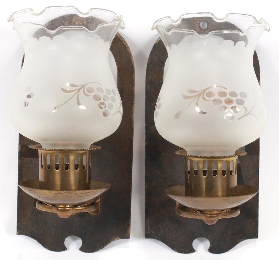 BRASS SCONCES, PAIR, H 9", W 4.5" (1 of 3)