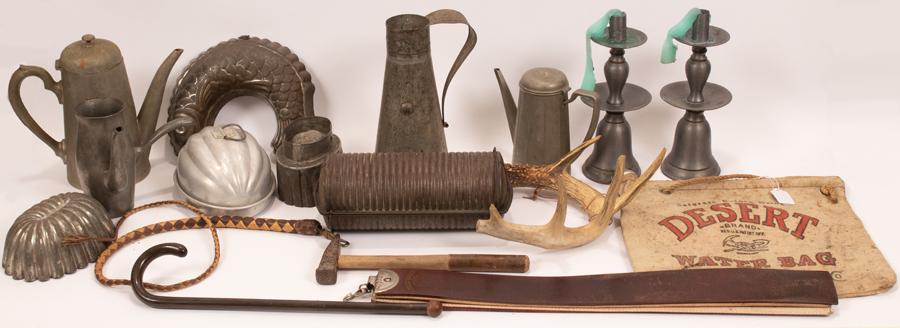 VINTAGE METALWARE, LEATHER-STRAPS, CANDLESTICKS (1 of 1)