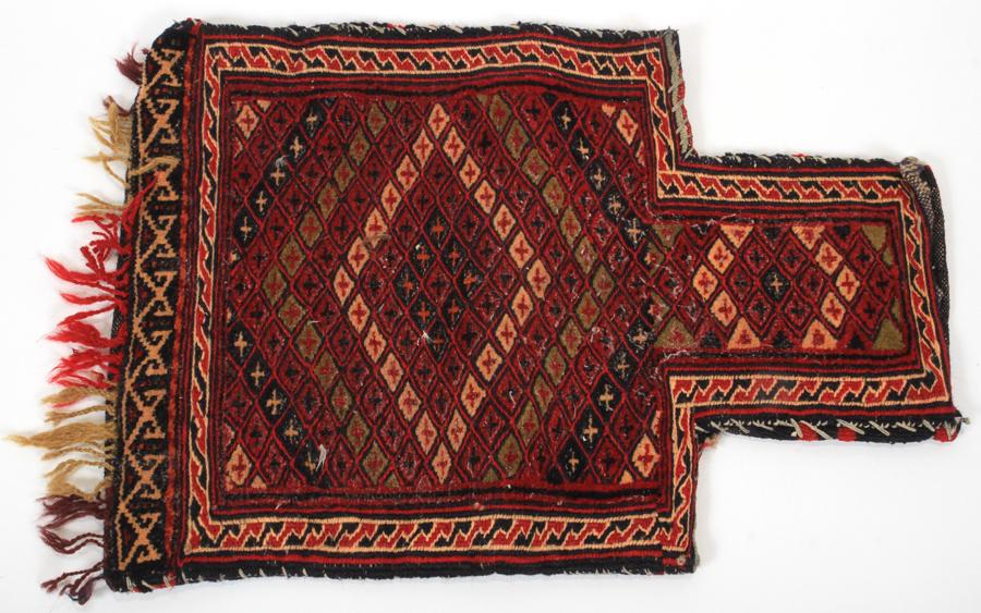 SHIRAZ HAND WOVEN SADDLE BAG 19TH.C. W 15" L 21" (1 of 3)