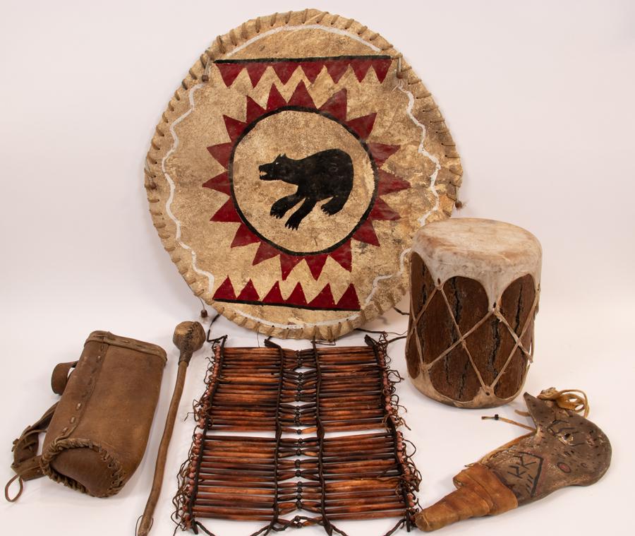 NATIVE AMERICAN DRUM, SHIELD + OTHERS, 6 PCS (1 of 4)