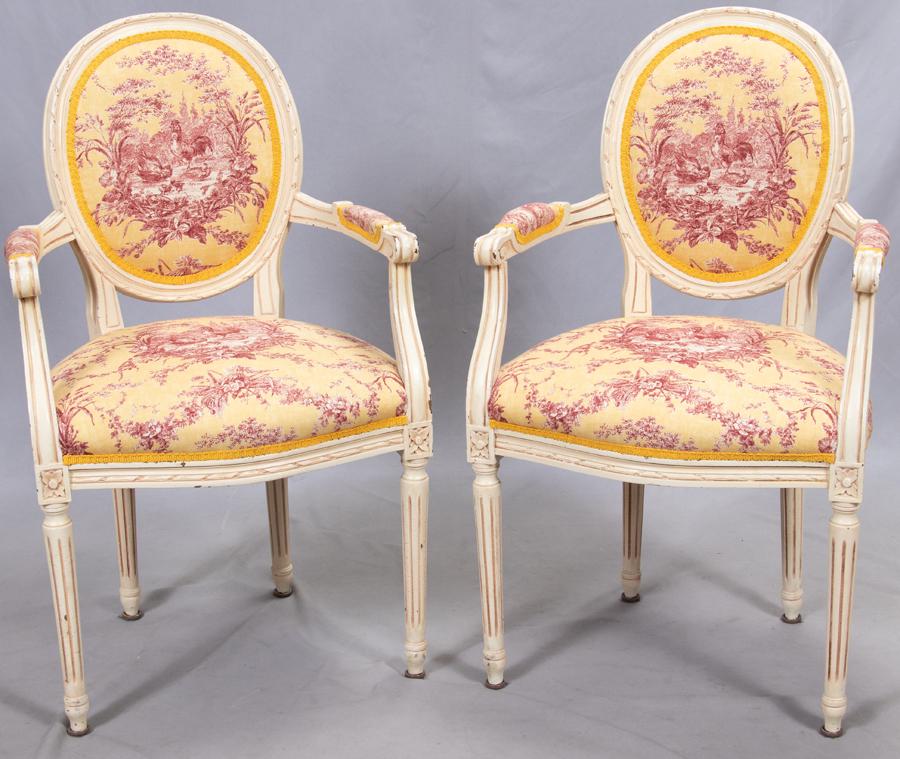 LOUIS XVI STYLE, OPEN ARM CHAIRS, H 38", W 22" (1 of 6)